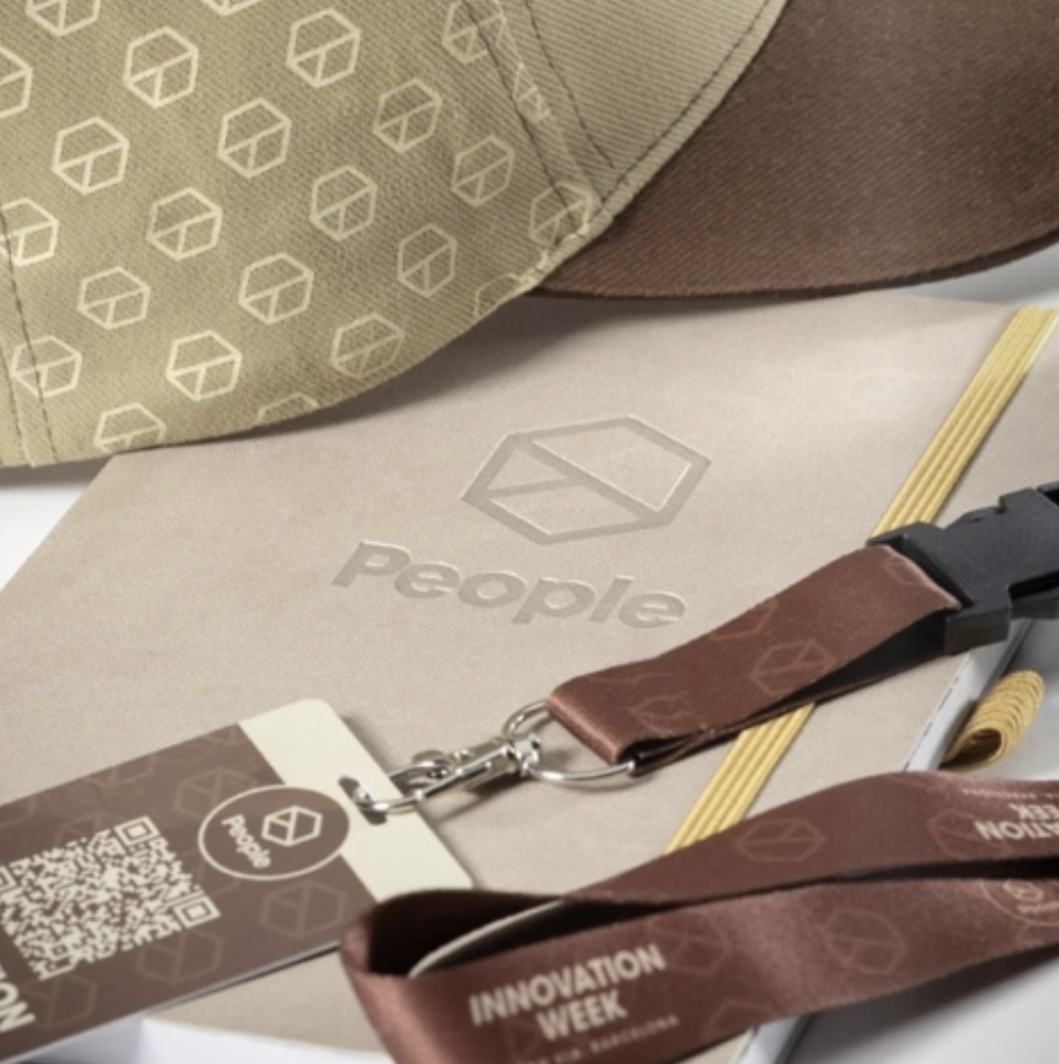 Branded cap, notebook and event lanyard set