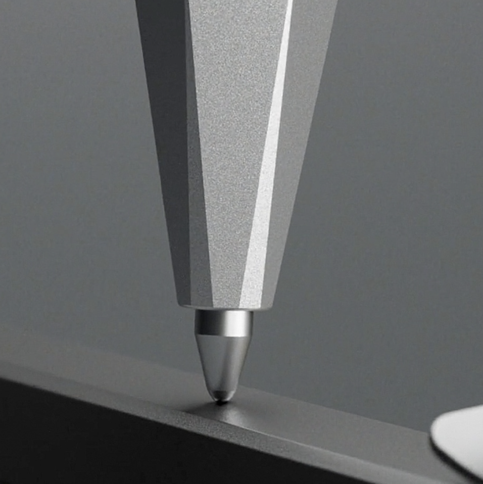 Close-up of a brushed metal pen tip