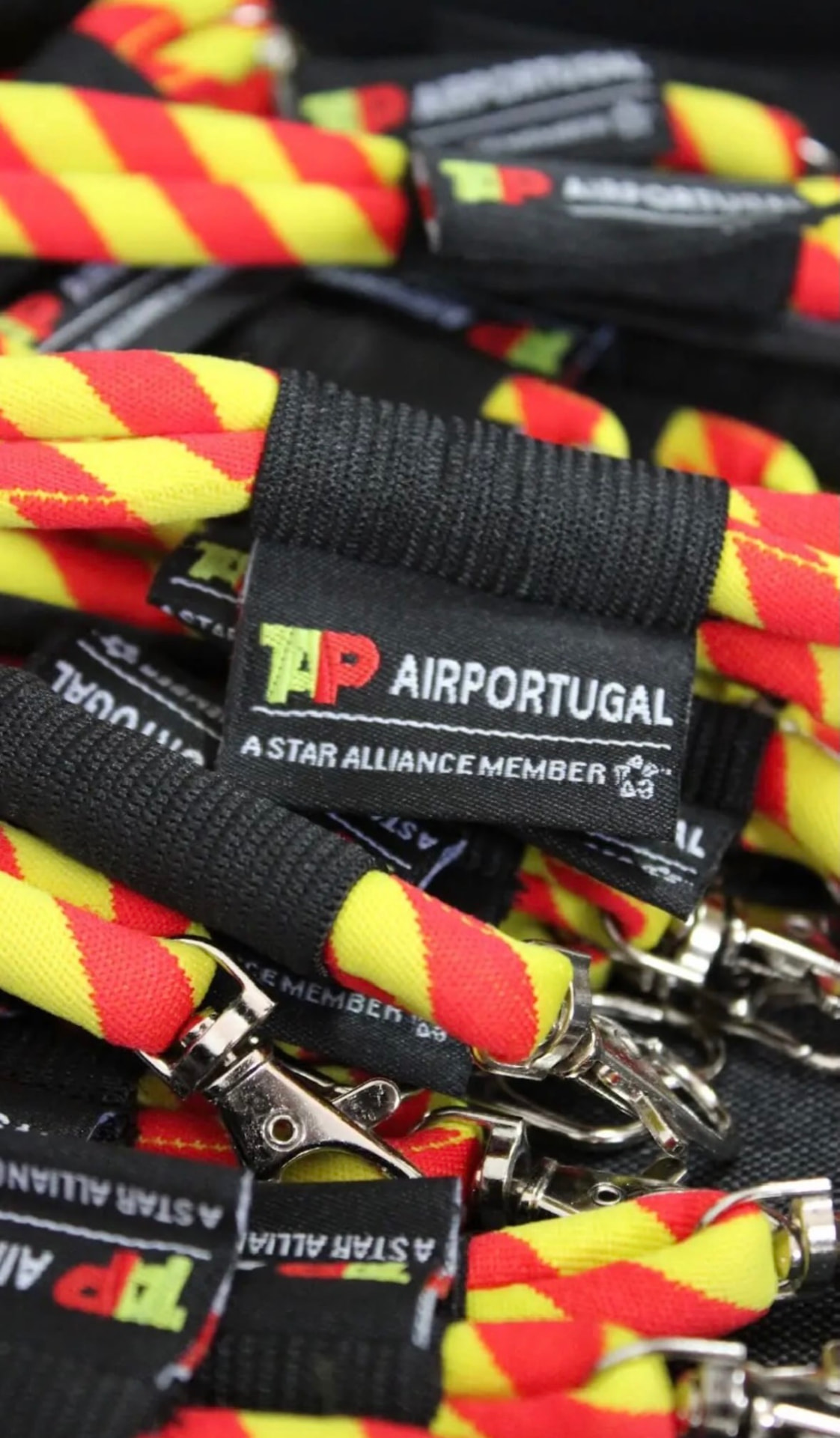 TAP Air Portugal woven lanyards with metal clips and branded labels